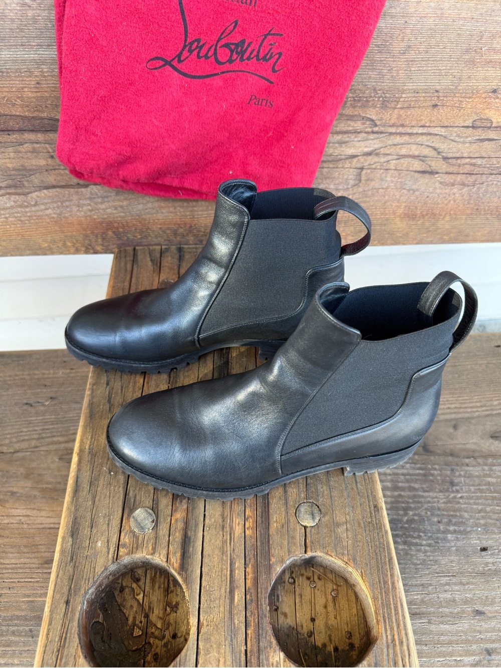 Christian Louboutin Black Leather Chelsea Boots SZ 37.5